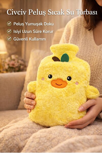 Kitchen Beauty Peluş Kılıflı Civciv Emojili Sıcak Su Torbası Cepli El Geçmeli...
