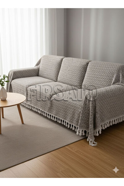 Honeycomb Patterned Seat Cover 200x230cm Cotton | Bedspread | Fringed