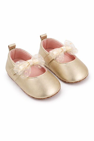 Superbaby Pantofiori eleganti aurii cu fundita din tul