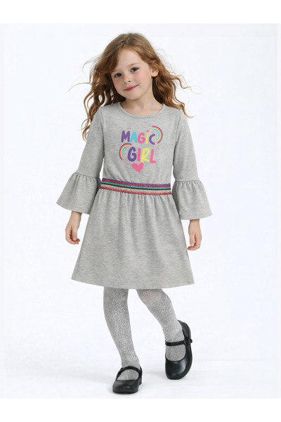 Casabony Magic Girl Γκρι Πλεκτό Κοριτσίστικο Φόρεμα - Παιδική Μόδα ÇM-005