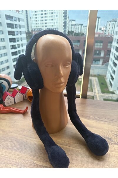 Blotch Cute Plush Headphones in Fluffy Navy Blue Color That Play Music throug...