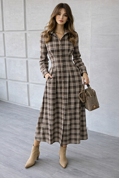 Vesua EKOSELİ DÜĞMELİ BELDEN OTUTTURMALI CEPLİ GÖMLEK ELBİSE