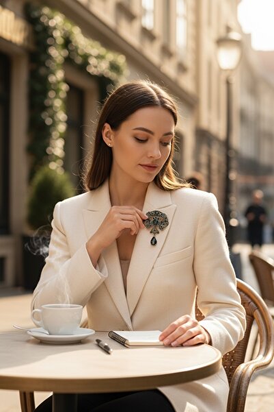 FAYRA ACCESSORIES Kristal Su Damlası Sallantılı Tasarım Yaka İğnesi Broş