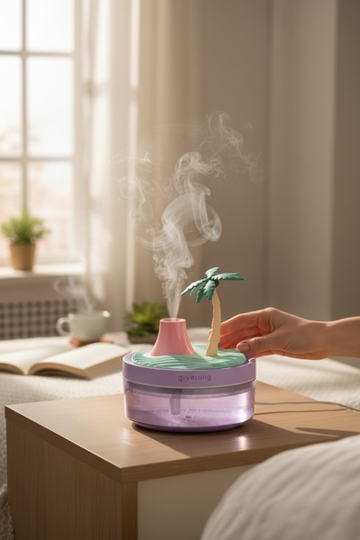 EG75 Ağaç Model Hava Nemlendirici Buhar Makinesi ve Aroma Difüzörü 320ML. Kap...