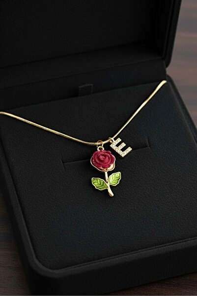 acc swen Letter Red Rose Necklace Velvet Red Rose Gift Boxed