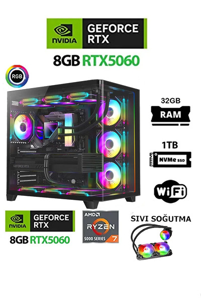 Dmc N342 Windows 11 / Ryzen 7 5700 /32GB RAM/ 1TB M.2 / 8GB RTX5060 / Sıvı So...