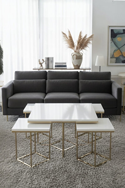 usta mekan Monza 5 li Gold Beyaz 4+1 Kare Orta Sehpa