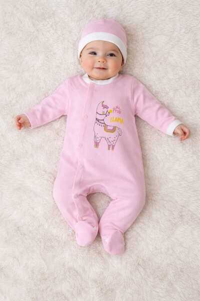 Nexvora Unisex Bebek Tulum Şapkalı Lama Baskılı Penye %100 Pamuk 0-3 Ay 3-6 Ay