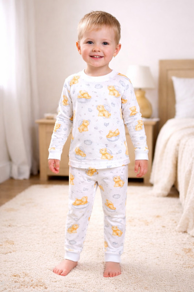 Nexvora طقم بيجامة راب بلوستي كلاودي بير من عمر 1 إلى 3 سنوات، 100% قطن، بأكم...