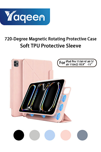 yaqeen جراب TPU مغناطيسي مريح بزاوية 720 درجة لجهاز iPad Air (M2) و iPad Pro ...