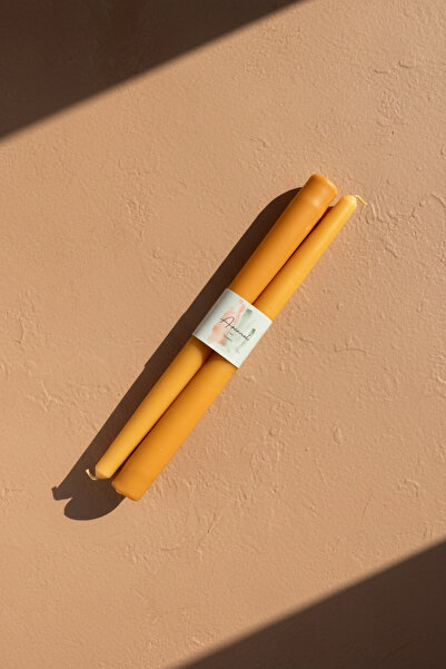 ARİENEL Şamdan Mumu | 2'li Set | Konik | Hardal | Mustard