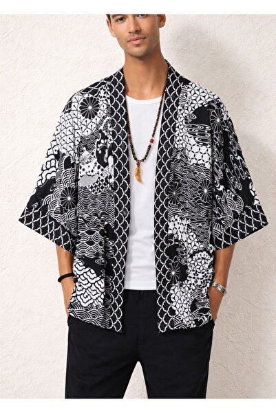 GODE كيمونو رجالي منقوش عرقيًا