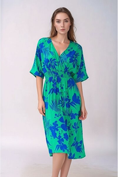 MAMAYAGA Rochie de vară cu mâneci cu jumătate de volan, cu decolteu în V, cu ...