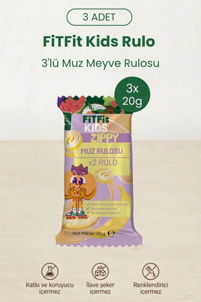 FitFit Kids Zippy Muz Rulosu | Doğal Muzlu Meyve Pestili x2 Rulo, Şekersiz, K...