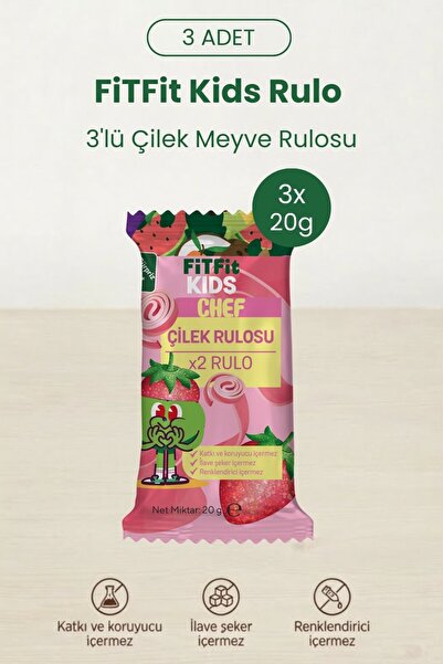 FitFit Kids Chef Çilek Rulosu | Doğal Meyve Pestili x2 Rulo, Katkısız, Şekers...