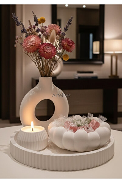 Arteliss Fonksiyonel Tasarım Dekoratif Sunum Tepsili İskandinav Set | Halka V...