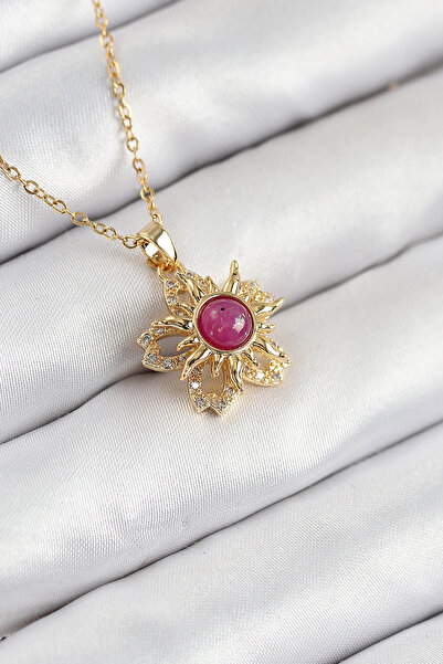 shopwave قلادة نسائية من الفولاذ 316L مرصعة بحجر الزركون على شكل شمس دوارة با...