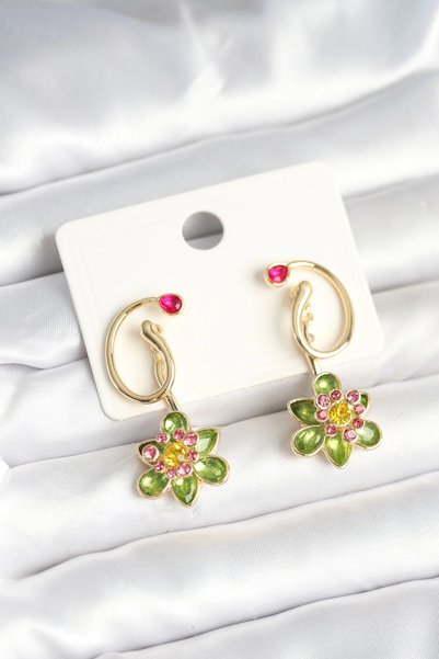 shopwave Brass Gold Color Zircon Stone Flower Model Women's Earrings