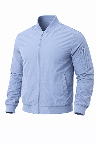 REGOS Erkek Açık Mavi Taslan Kumaş Kol Cep Detaylı Mevsimlik Bomber Mont&Ceket