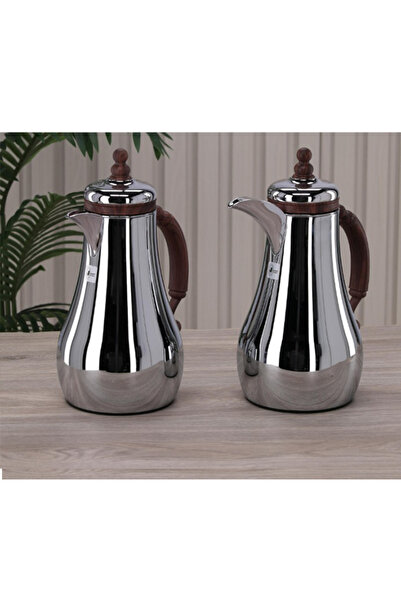 aljahwari طقم ترامس 2 حبة لون فضي مع خشبي فاخر 54754