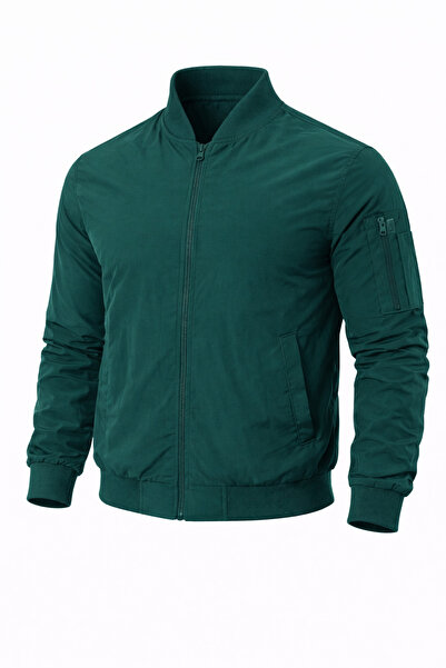REGOS Erkek Yeşil Taslan Kumaş Kol Cep Detaylı Mevsimlik Bomber Mont&Ceket