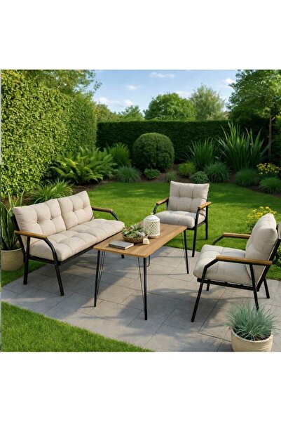 UFUK HOME Milas 211 Masalı Krem Fermuarlı Bahçe Balkon Takımı, Cafe, Salon - ...
