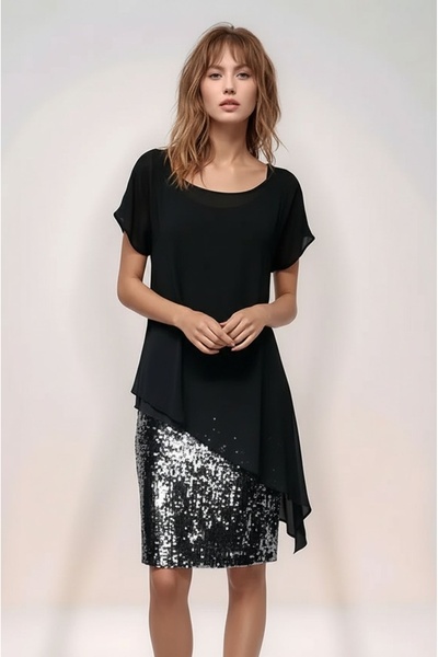 MAMAYAGA Women's Stylish Plus Size Half Sleeve Evening Evening Dress with Seq...