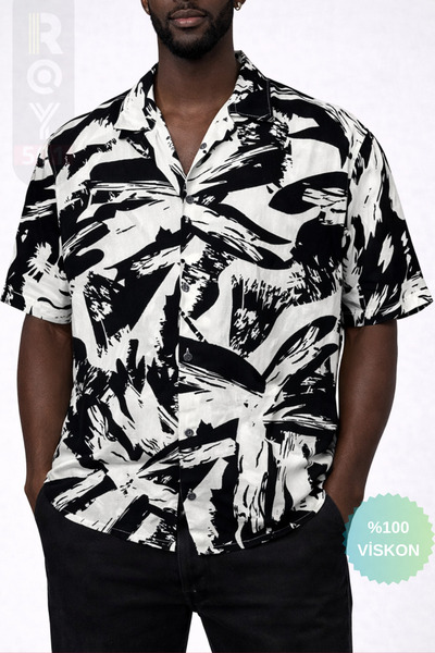 Men's Short Sleeve Shirt Brush Patterned Short Sleeve Shirt Summer Shirt Men's Oversize Shirt