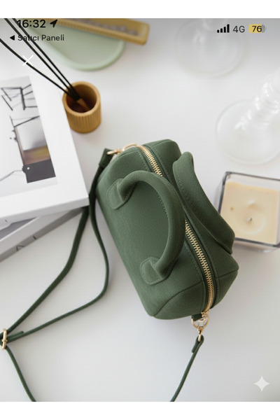 LİZZY BAG Khaki Green Mini Single Compartment Zippered Adjustable Strap Handb...