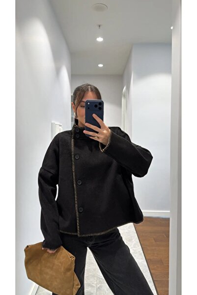 Vesua سترة سوداء مخيطة بأسلوب الراعي