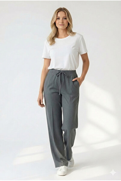 snow basic Wide Leg Elastic Waist Women's Fabric Trousers