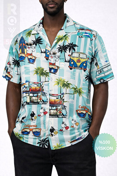 ROY501 Ανδρικό κοντομάνικο πουκάμισο Πράσινο πουκάμισο με μοτίβο κοντομάνικο ...