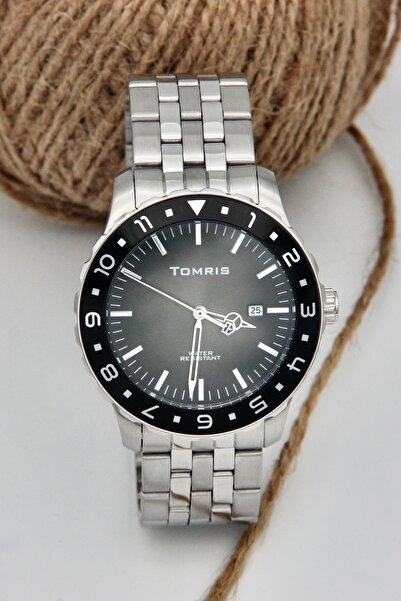 TOMRİS All Stainless Steel, Waterproof, Silver Band, Black Dial Sporty Wristw...