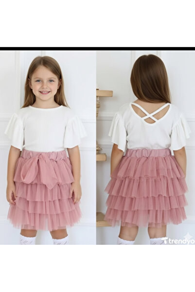 CALİSA Жіноча лососева рожева спідниця з рюшами та детальним рукавом Біла блу...