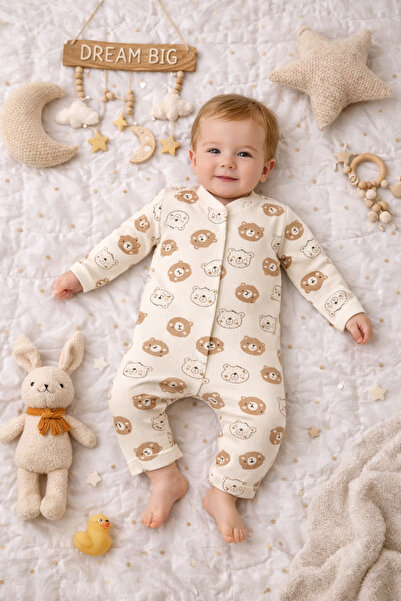Nexvora Spotted Teddy Bear Baby Romper 100% Cotton with Snap Fasteners