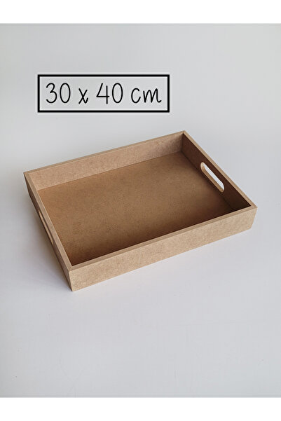 AN'GE Ahşap, Ham Mdf, Boyanabilir Dikdörtgen Tepsi, 40x30 Cm