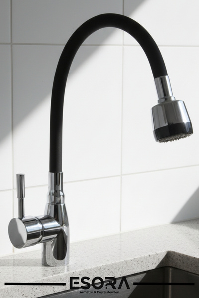 ESORA 2 وظيفة سوداء قابلة للحركة صنبور المطبخ بالوعة خلاط صنبور نافورة