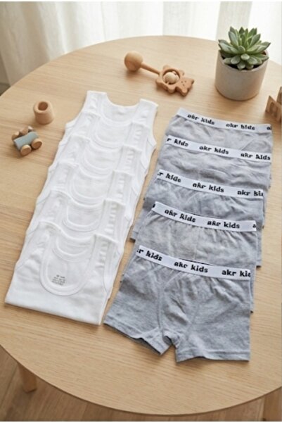 Pi Giyim Set de 2 seturi de lenjerie pentru băieți (6 tricouri albe + 6 boxer...