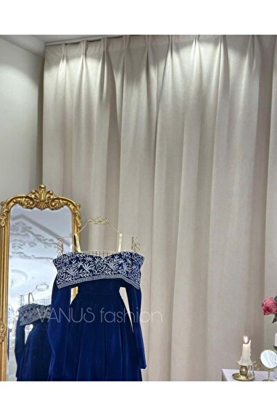 vanus fashion فستان مخمل كحلي 4013