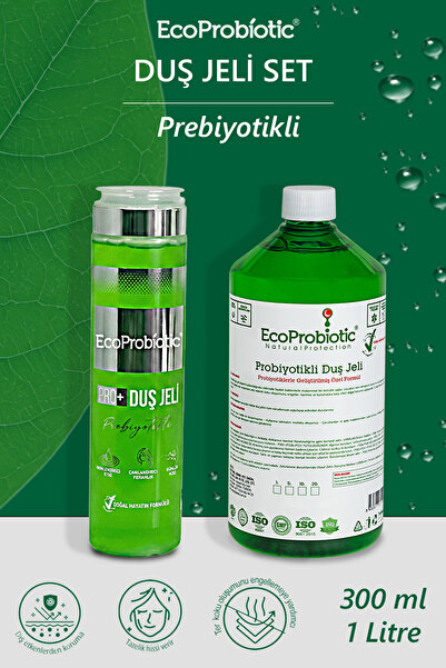 EcoProbiotic Prebiyotikli Duş Jeli & Vücut Şampuanı Seti (300 ml + 1 L) | Nem...