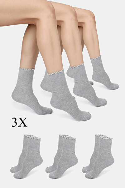 ERENART Bamboo Women's Elastic-Free Gray Ruffled Socket Stitch-Free Socks 3-P...