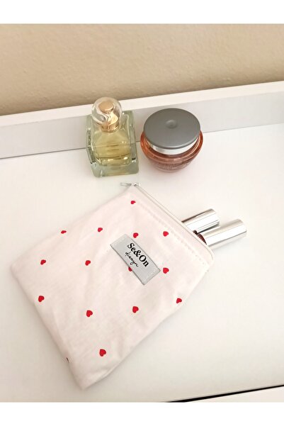 Se&On dizayn Minik kalpler desenli beyaz fermuarlı astarli kucuk cüzdan mini ...