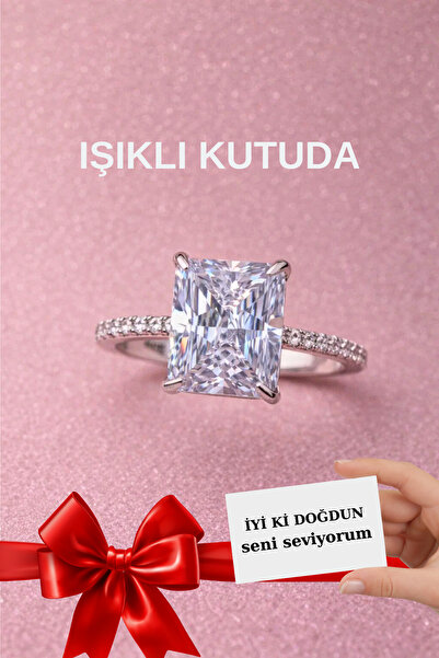 CARAT STONE Pırlanta Işıltılı 5 Carat Baget Yüzük IŞIKLI KUTUDA