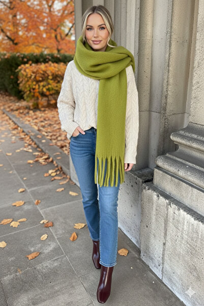 Mavero Vega Uzun Saçaklı Tüylü Kışlık Şal Atkı | Yumuşak Dokulu Moda Omuz Şal...