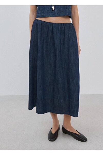 MANGO Woman Alt kısmı dikiş detaylı denim etek