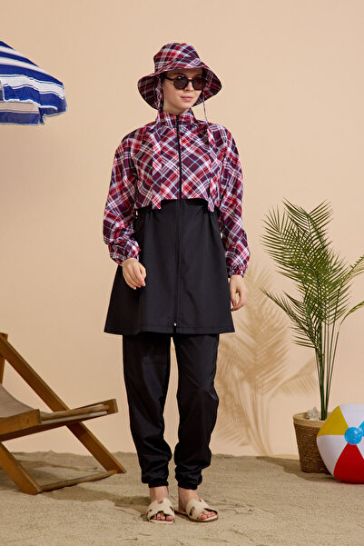 GAVLİA Women's Hijab Swimsuit 3-Piece Set - Half Zipper..