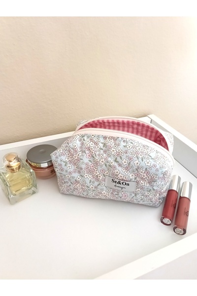 Özel Yapım Makyaj çantası çiçek desenler