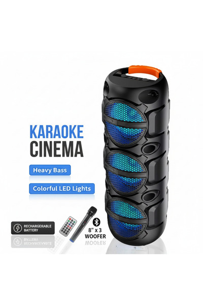 teknotrust Siyah Işıklı Büyük Boy Party Box Bluetooth Hoparlör Taşınabilir Şarjlı Ses Sistemi RADYOLU Karaoke