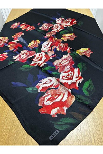 Aker Шарф Sura Saf Іpek 7676701 - 311 Чорний квітковий візерунок