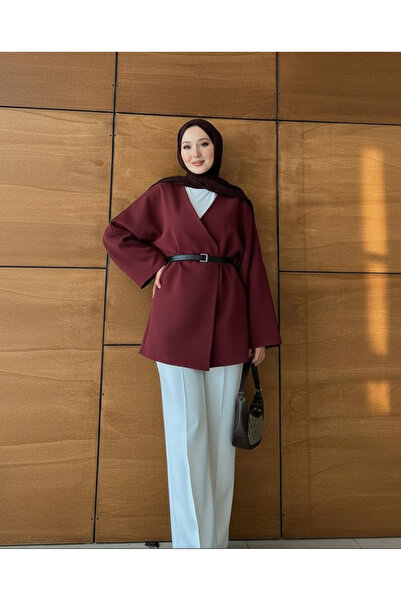 Molly Nelly Kadın Kemerli Kimono Astarlı Şık Ceket
